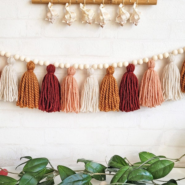 Blush and terracotta tassel garland -  boho living room decor