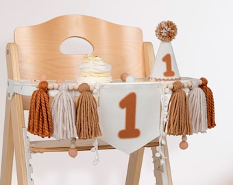 Neutral first birthday high chair banner