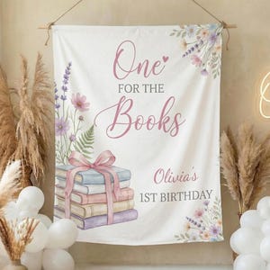 One For The Books Birthday Backdrop, Storybook First Birthday Banner