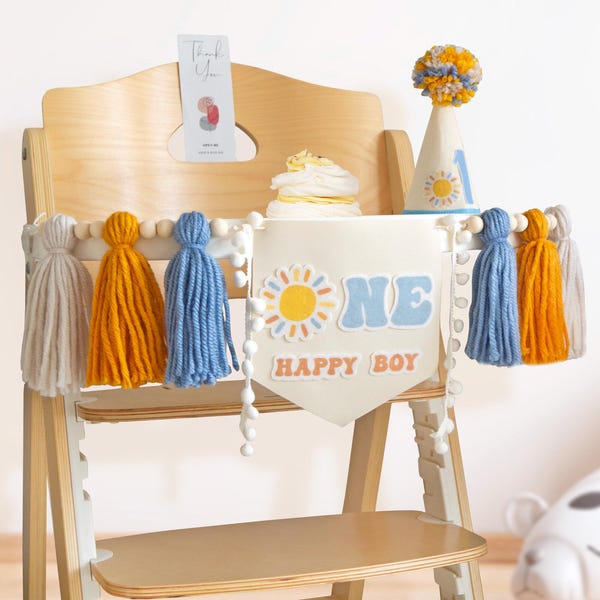 One Happy Boy High Chair Banner, First Birthday Garland