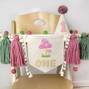Fairy First Birthday Banner, Mushroom Party Decor