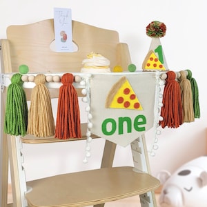 Faixa para cadeira alta de 1º aniversário com pizza, decoração para festa italiana