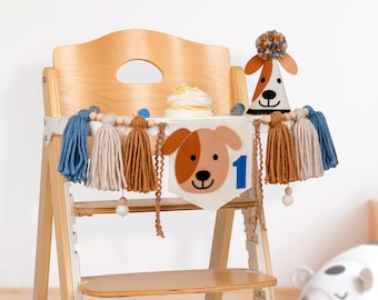 Puppy 1st birthday highchair banner, Dog themed birthday party decor