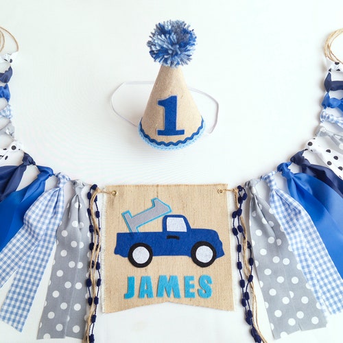 Happy 1st Birthday Little Blue Truck Banner - Etsy