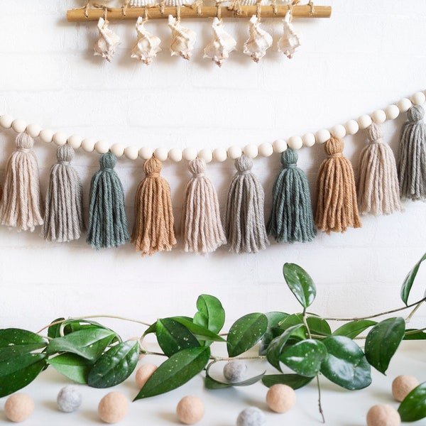 Earth Tone Tassel Garland -  Yarn Boho Living Room Decor