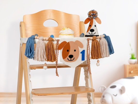 Puppy 1st birthday highchair banner, Dog themed birthday party decor