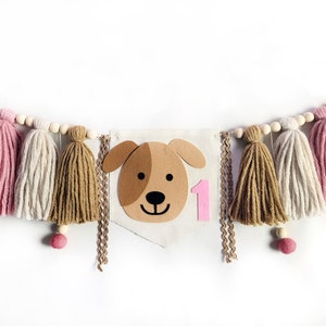 Puppy 1st birthday girl highchair banner