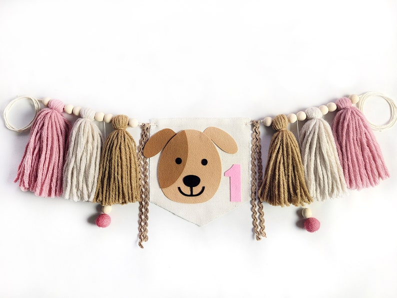 Puppy 1st birthday girl highchair banner