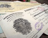 Set of 8 French Antique mainly handwritten paying Certificates of big enterprises, 1930,s