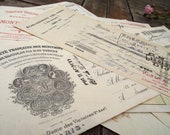 Set of 8 Antique French Mainly handwritten paying Certificates of big enterprises, 1930,s