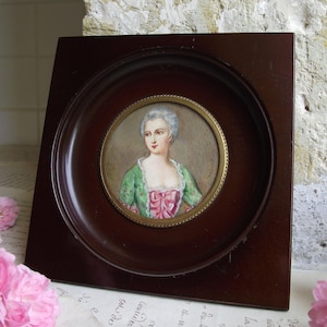 Echtes antikes französisches Künstler signiertes Miniaturporträt einer edlen Dame, gerahmtes Miniaturölgemälde auf Elfenbein, viktorianische Malerei um 1800