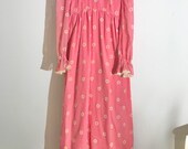 Stunning 70s Prairie Boho Pink Daisy Ruffle Long Sleeve Maxi 70s does Victorian Gunne Sax style Dress