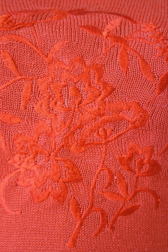 70s Orange Red Knit Sweater Tank with Embroidered… - image 4