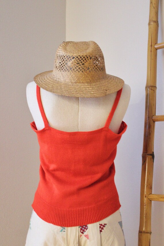 70s Orange Red Knit Sweater Tank with Embroidered… - image 3