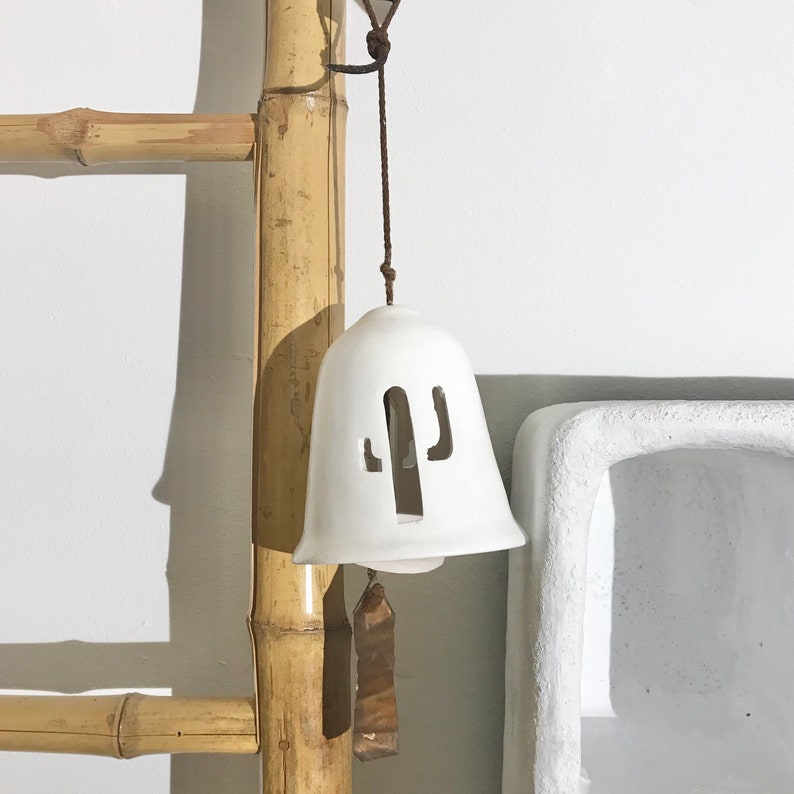 Vintage Southwest Desert Clay Pottery Bell with Cactus Cut Out