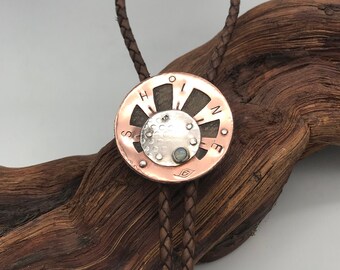Handmade Copper Bolo Tie, Sterling silver and gemstone bolo tie for men and women, Leather bolo tie, Metal bolo tie, Natural Opal bolo tie