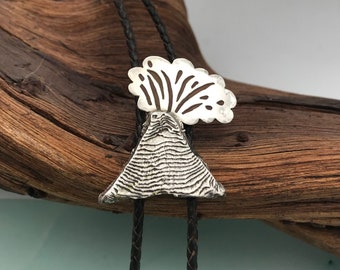 Erupting volcano necklace, Sterling silver bolo tie,  Handmade volcano gift,  Nature bolo tie,  Volcano mountain pendant,  Handmade bolo tie