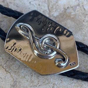 Silver bolo tie,  Music bolo tie, Treble clef silver necklace,Rocker bolo tie, Music themed necklace, Sterling bolo tie,Treble clef pendant