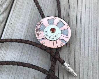 Copper Bolo Tie, Round bolo tie, Gemstone bolo, Leather bolo tie, Sterling silver bolo,Copper bolo, Sun rise necklace, Silver bolo tie