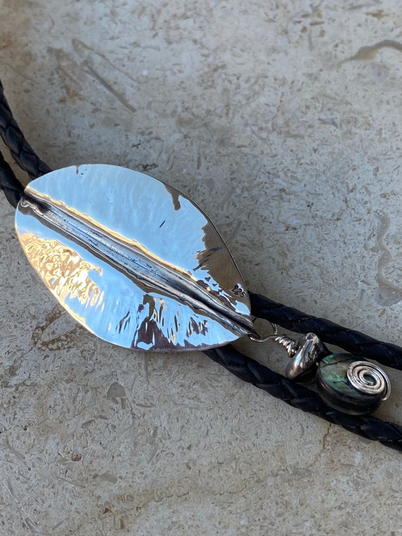 Braided Black Leather Necklace with Handmade Abalone Shell Pendant Braided Black Leather Necklace with Handmade Abalone Shell Pendant
