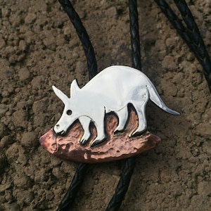 Artisan Sterling silver animal Bolo Tie, Aardvark jewelry, Copper bolo tie, Anteater, Mixed metal bolo tie, Silver bolo tie for men & women