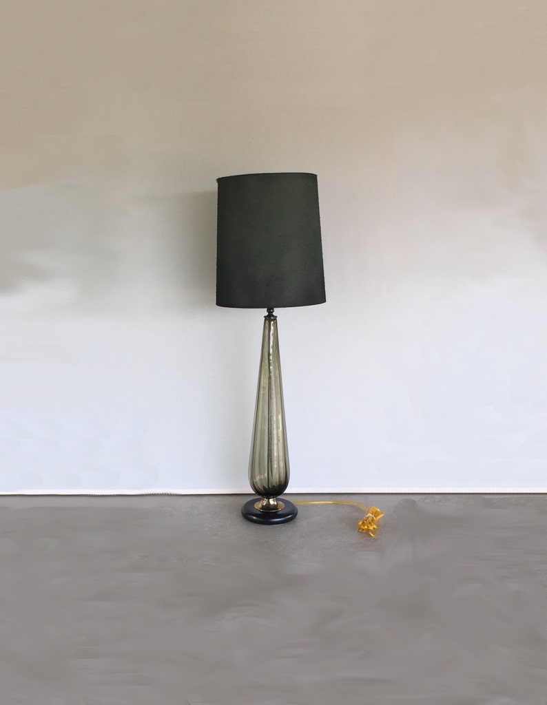 Vintage Mcm Very Tall Glass Lamp Hand Blown Green Table In The Blenko Style
