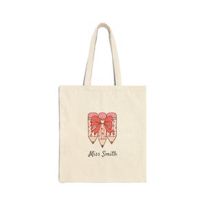 Sac fourre-tout personnalisé en toile de coton avec noeud, cadeau pour les enseignants, cadeau de remerciement pour les enseignants, respectueux de l'environnement, sac prénom pour les enseignants
