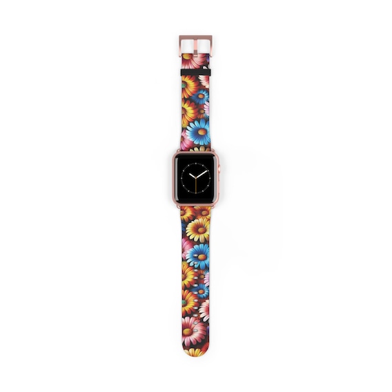 Daisy Print Apple Watch Band: 3D Illusion Faux Leather Strap UK