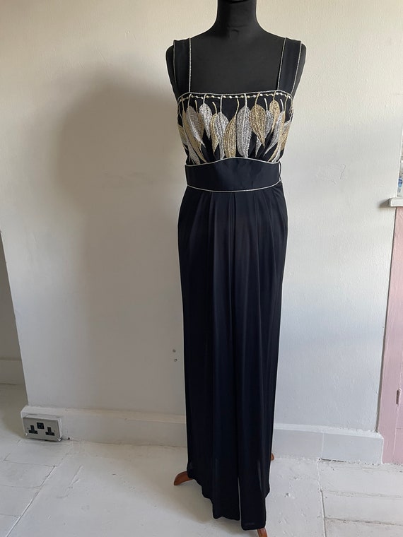 Vintage black with gold and silver maxi dress with