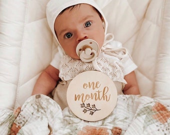 Floral Wood Baby Milestone Discs: Newborn Photo Props