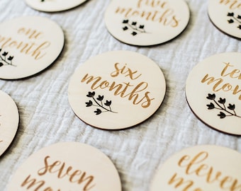 Floral Wooden Baby Milestone Discs: Newborn Photo Props
