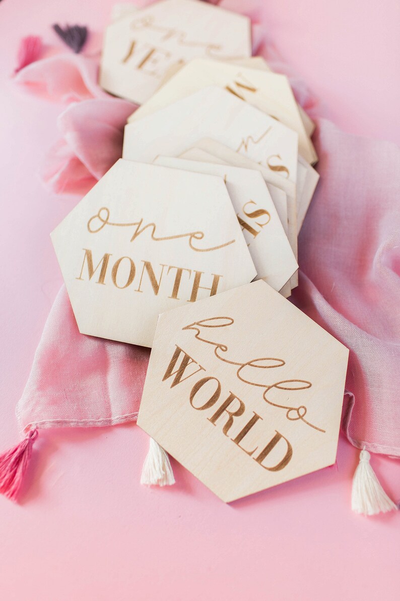Wood Monthly Milestone Card Birth Announcement Milestone Etsy
