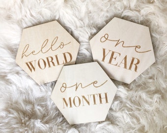 Wooden Baby Milestone Hexagons: Gender Neutral Photo Prop Set