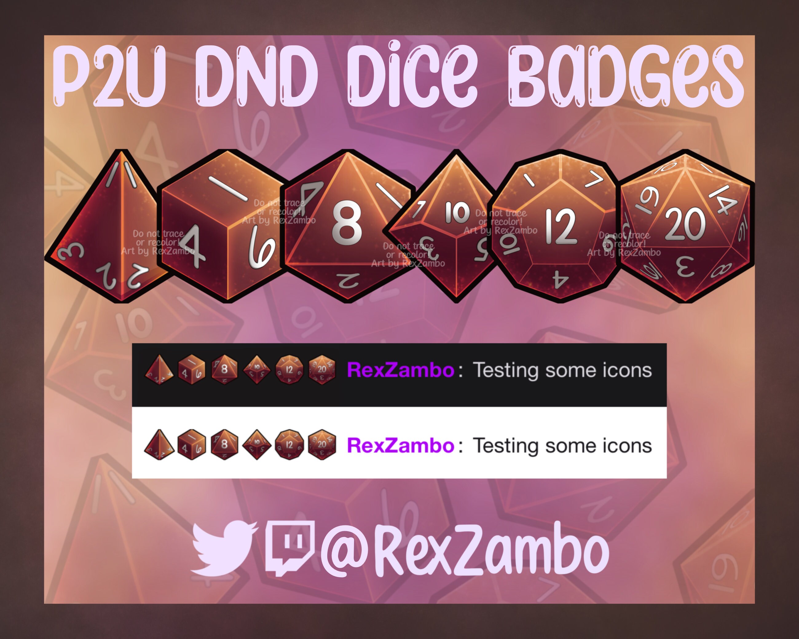 Emblemas de Dados DnD Laranja | Emblemas Twitch | Pronto para Usar | Emblemas Sub ou Bit | Emblemas Streamer | Dungeons and Dragons | Gráficos Twitch