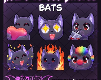 Static Bat Emote Bundle for Streaming | Streamer Emotes | Bat Twitch Emotes | Streamer Graphics | Twitch and Discord Emotes | Gothic Emotes