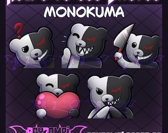 Monokuma Emotes | Ready to Use | Twitch Emotes | Streamer Emotes | Danganronpa | Heart Emote | Danganronpa Emotes | Twitch Graphics