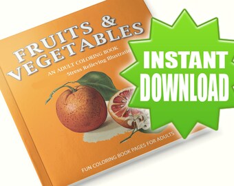 15 páginas para colorear de frutas y verduras, libros de actividades descarga instantánea, páginas para colorear, libro para colorear, libro para colorear para adultos