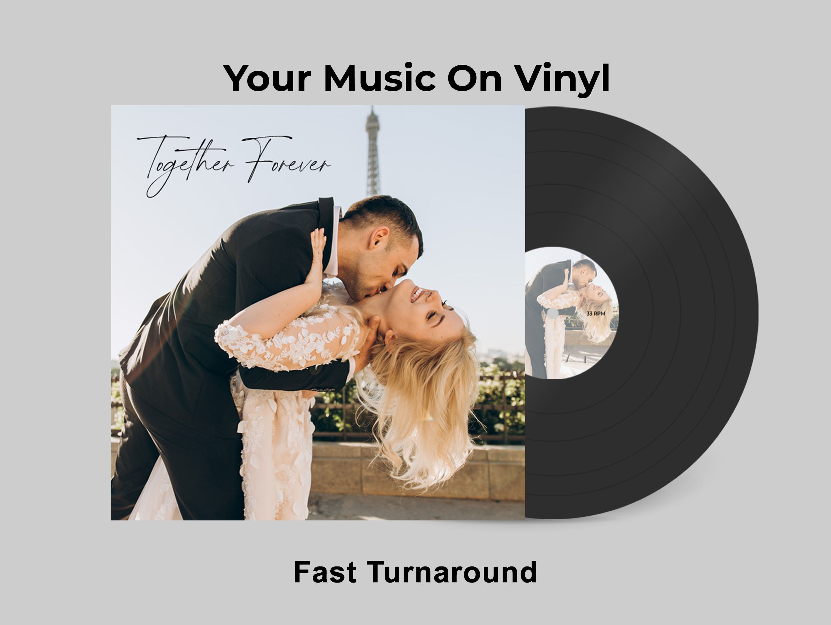 Custom 12" Vinyl Record Playlist Pictures On Cover and Labels - Anniversary Gift - 20 Mins Per Side - Made In USA - Fast Shipping
