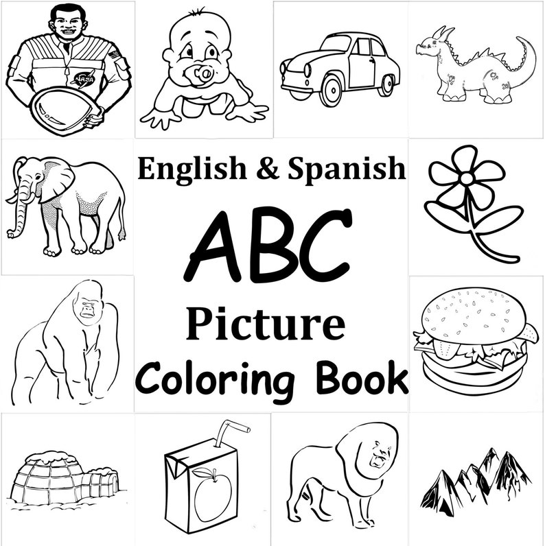 Download English and Spanish ABC Picture Coloring Book Bilingual Book | Etsy