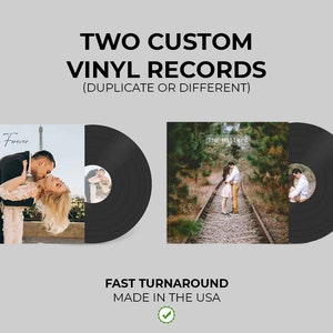 Two Custom 12&quot; Vinyl Records Pictures On Cover and Labels Black - Anniversary Gift - Made In USA - Fast Shipping