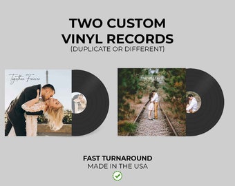 Two Custom 12&quot; Vinyl Records Pictures On Cover and Labels Black - Anniversary Gift - Made In USA - Fast Shipping