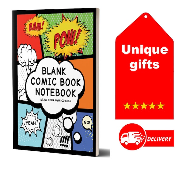 Blank Comic Book Notebook, Pow Comic / Blank Comic Book Sketch Book /  Anime Manga Comic Lover Gift, Drawing Gift For Artist