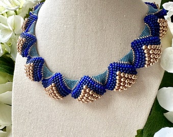 Ruffle Collar Necklace - Blue & Gold