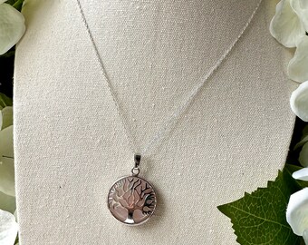 Rose Quartz Tree of Life Pendant Necklace