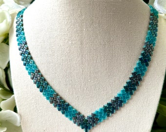 V Drop Necklace - Turquoise & Grey