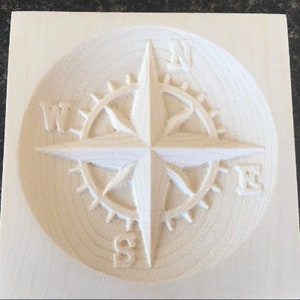 Nautical Compass Engraved Wood Block Custom Hardwood Rosette Decorative Trim Accent