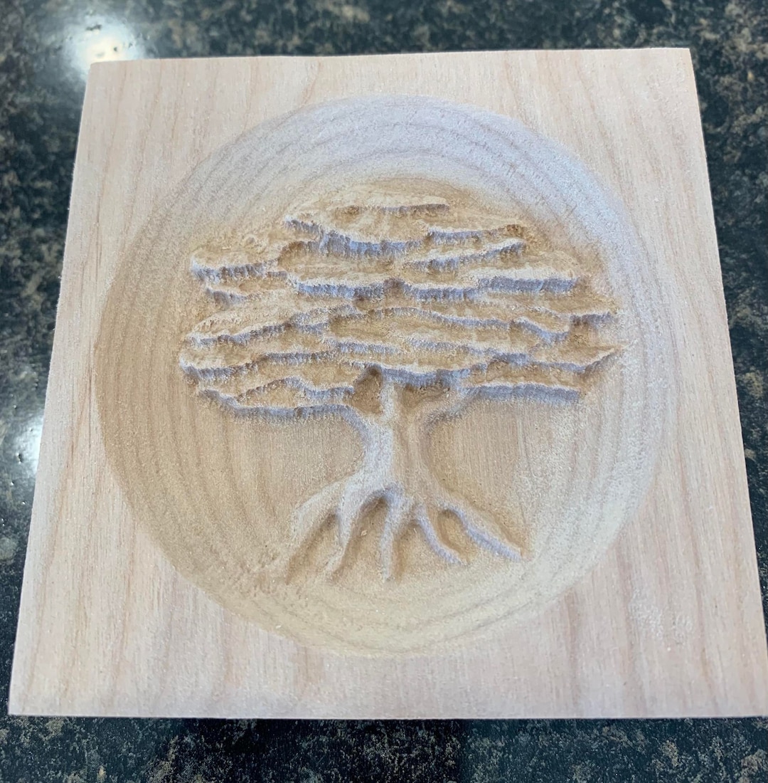 Rustic Tree Woodblock Rustic Carved Tree Engraved Wood Block Custom Hardwood Rosette ...