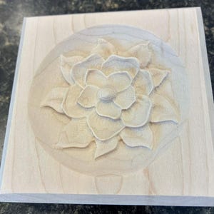 Magnolia Flower Engraved Wood Block Custom Hardwood Rosette Decorative Trim Accent