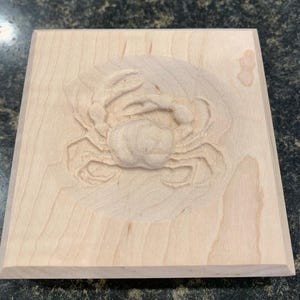 Crab Nautical Engraved Wood Block Custom Hardwood Rosette Decorative Trim Accent