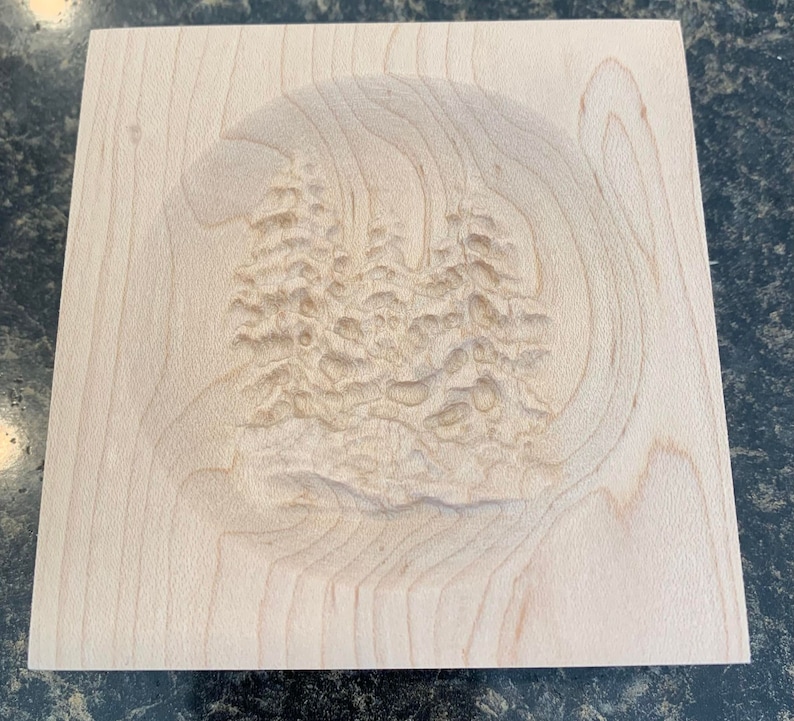 Rustic Tree Woodblock Tree and Rocks Engraved Wood Block Custom Hardwood Rosette Decorative ...